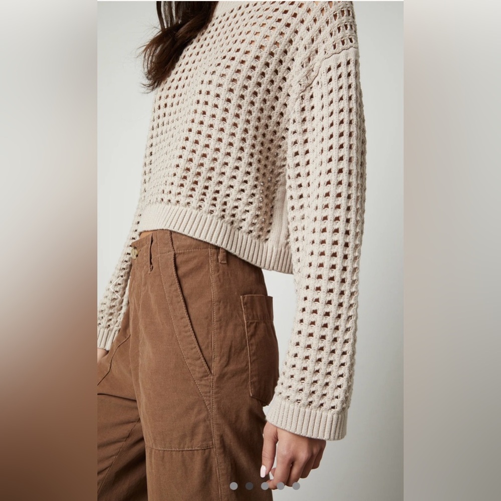 VELVET BY GRAHAM & SPENCER Sammie Mesh Knit Crew Neck Sweater in Dune Size XS - Picture 8 of 17